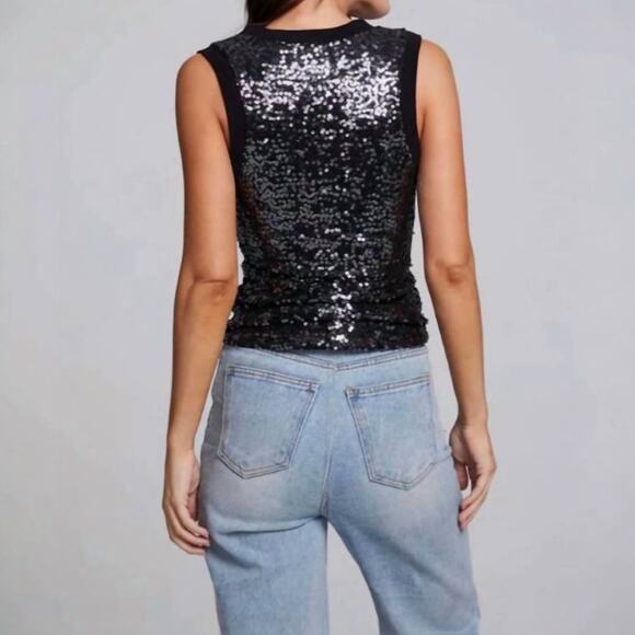New Chaser Carnaby Tank Top Black Sequin Women's M - Picture 2 of 8